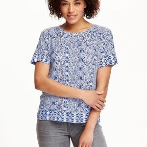 Old Navy Women's Blue & White Scoop neck Short Sleeve Abstract Print Top